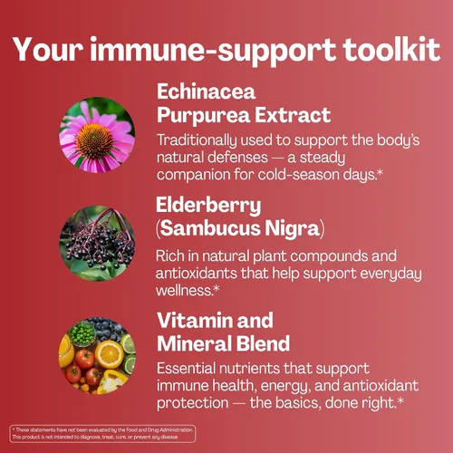 Miniatura 6 de URVI® Gomitas de apoyo inmunológico – Sambucus negro saúco, equinácea, vitamina C, D3 K2, E, niacina, zinc y selenio – Multivitamínico