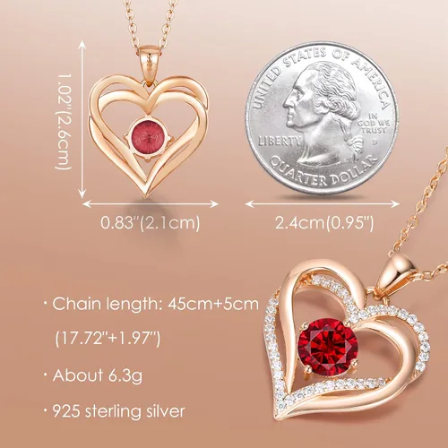 Miniatura 5 de LOUISA SECRET Love Heart Birthstone Necklaces for Women 925 Sterling Silver Rose Gold Pendant Forever Diamond Jewelry Valentine's Day Christmas