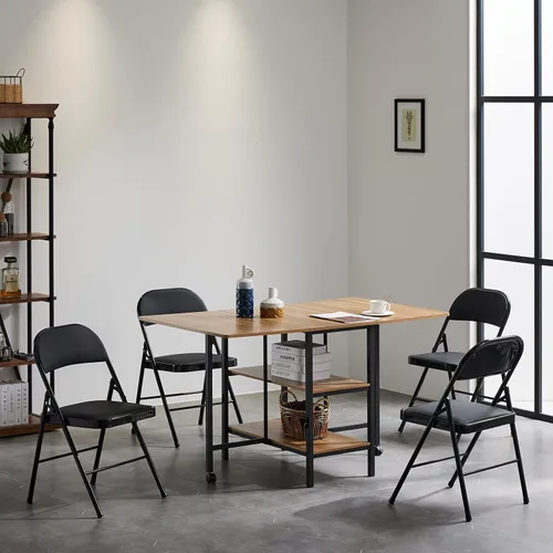 Miniatura 5 de Paquete de 4 sillas plegables, sillas plegables con asientos acolchados, sillas plegables portátiles con marco de acero para el hogar y la oficina