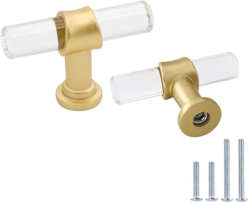 Miniatura 12 de homdiy LS9165GD76 - Tiradores acrílicos de latón cepillado para cajones, manijas de gabinete transparentes para cajones de tocador, manijas