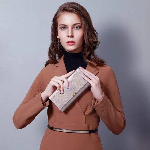 Miniatura 7 de Carteras de mano de cuero para mujer con triple pliegue carteras grandes