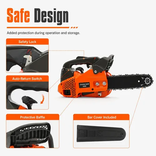 Miniatura 4 de Motosierra de gas de 12 pulgadas con mango superior de 25.4 cc, 2 tiempos, motosierra inalámbrica de mano de gasolina, sierras de cadena portátiles