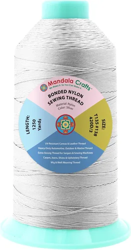 Miniatura 288 de Mandala Crafts - Hilo de nailon para coser cuero, tapicería, mezclilla y para trenzar el pelo; resistente, 1500 yardas, tamaño 69 T70 Verde oliva