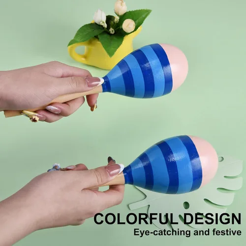 Miniatura 4 de Maracas para adultos y niños, 2 unidades de 9 pulgadas de maraca de madera para recuerdos de fiesta, color azul