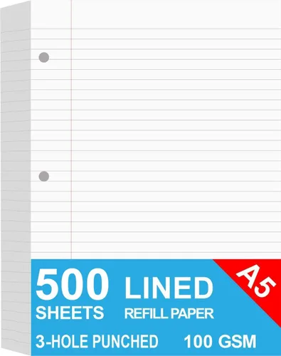 Miniatura 8 de Papel de relleno A5, repuestos para planificador de 3 agujeros, organizador, papel de carpeta de hojas sueltas, 100 hojas/200 páginas, rayado