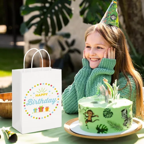 Miniatura 8 de Bolsas de papel blanco MESHA con asas 10x5x13 pulgadas, paquete de 50, grandes bolsas de regalo de papel kraft con asas a granel para pequeñas