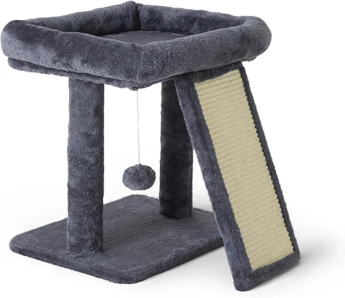 Árbol para gatos de 17.1 pulgadas, torre pequeña con poste para arañar para gatos de interior, gris