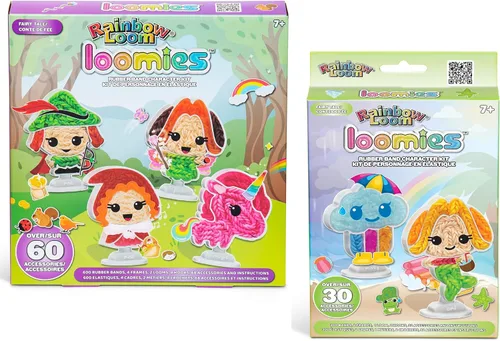 Rainbow Loom: Loomies Fairy Tale Paquete de 2 unidades: kit de 4 personajes y kit de 2 personajes. Crea 6 personajes temáticos con 2 kits de bandas
