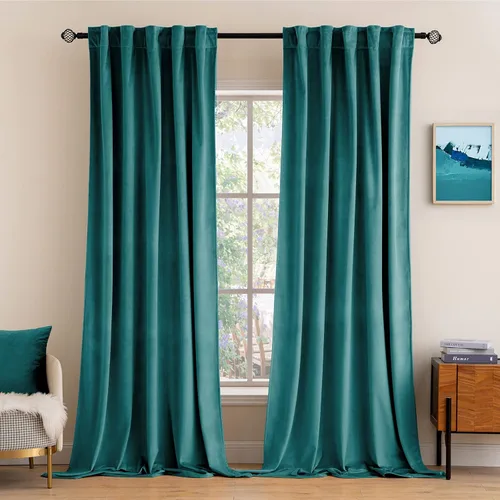 Miniatura 25 de MIULEE Cortinas de terciopelo de 84 pulgadas de largo, juego de 2 paneles para dormitorio, con pestaña trasera plisada, de lujo, aislamiento