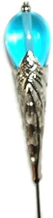 Miniatura 2 de AQUA BLUE Glass Filigree Cone Stick Hat Pin Long Hatpin Vintage Style Silver Plated