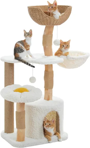Miniatura 9 de PETEPELA - Árbol para gatos con flores, torre de 32 pulgadas para interiores, condominio para gatos pequeños con rampa de sisal para rascar, hamaca