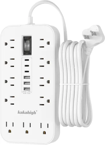 Miniatura 10 de Beige Power Strip with USB Ports - 5 FT Flat Extension Cord, 1625W Decorative Extension Cord with 8 AC Outlet 6 USB, Indoor Use for Beige Cream Desk