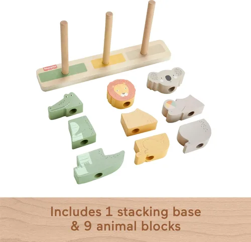 Miniatura 5 de Fisher-Price Juguete de madera para bebés, apilar y clasificar animales, 10 piezas de madera para juegos de desarrollo para bebés y niños pequeños a