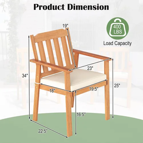 Miniatura 3 de Tangkula Juego de 2 sillas de patio de madera de acacia, sillones de comedor al aire libre con cojín suave y respaldo de listones, sillas de bistró