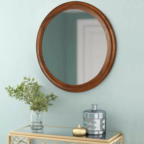 Miniatura 9 de Round Mirrors 24 Inch,Rustic Decorative Transitional Dark Walnut Wall Mirror with Wood Grain for Bathroom,Farmhouse Hanging Vanity Mirror for