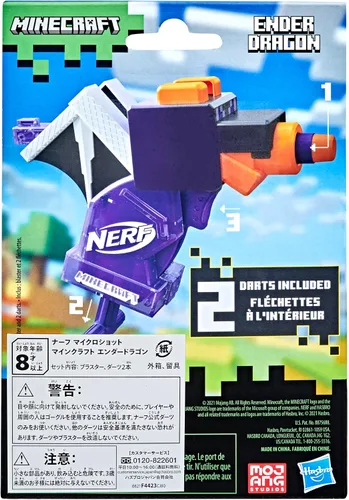 Miniatura 4 de Nerf MicroShots Minecraft Ender Dragon Mini Blaster, diseño de Minecraft Dragon Mob, incluye 2 dardos oficiales de élite, mango de cebado