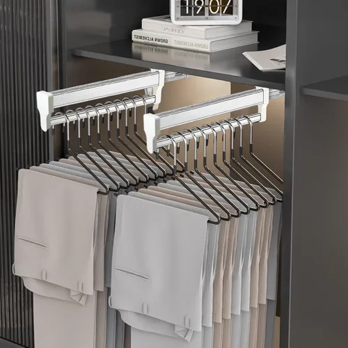 Miniatura 2 de Barra extraíble para colgar ropa ajustable para armario, organizador de barras para pantalones y ropa de acero inoxidable (547 mm / 21.5 pulgadas)