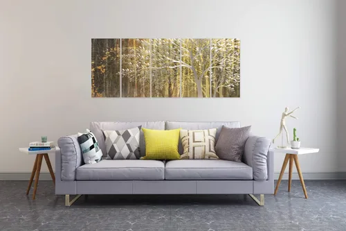 Miniatura 3 de RICHSPACE ARTS Decoración de pared de árbol de metal dorado, pinturas de paisaje de naturaleza moderna grande, arte de pared, escultura metálica 3D