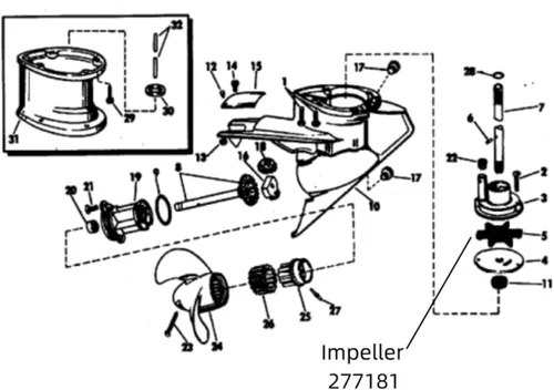 Miniatura 2 de 277181 Impulsor de bomba de agua para motor fueraborda Johnson Evinrude 3 4 5 5.5 6 7.5 HP 277181 434424