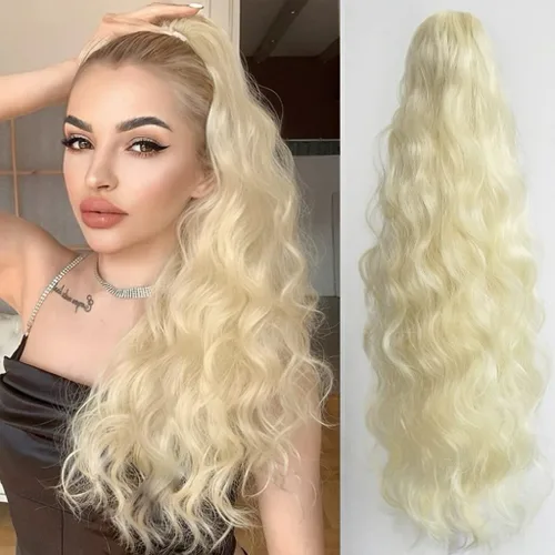 Miniatura 38 de Extensión de cola de caballo ondulada y rizada de 20 pulgadas de largo, peluca sintética de cola de caballo falsa con clip, extensiones de cabello