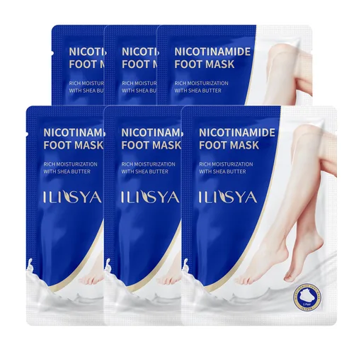 ROUSE Mascarilla hidratante para pies, paquete de 6 calcetines hidratantes para spa, cuidado de pies agrietados y secos suaves - nicotinamida +