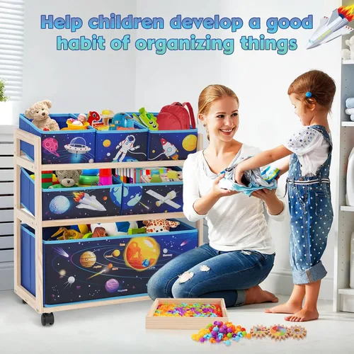 Miniatura 6 de Jomifin Organizador de almacenamiento de juguetes para niños con ruedas, carrito rodante con 6 contenedores de almacenamiento extraíbles para Azul