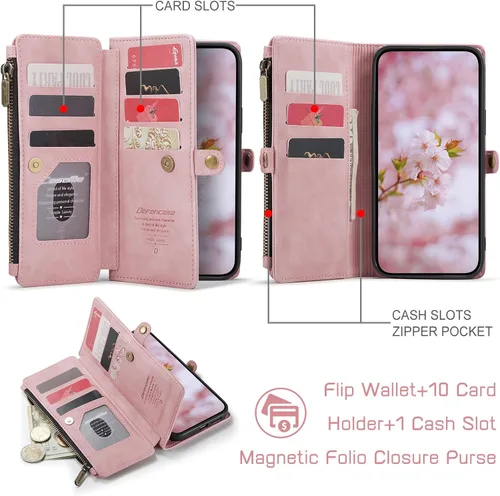 Miniatura 3 de Defencase Funda compatible con Samsung Galaxy S22 Plus con tarjetero de bloqueo RFID para mujeres y hombres, correa magnética de piel sintética