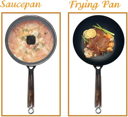 Miniatura 5 de Sartén con tapa, sartén antiadherente de acero al carbono de 10 pulgadas, wok y sartenes para estufas eléctricas, de inducción y de gas