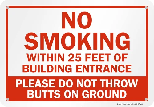 SmartSign Letrero de metal con texto en inglés "No Smoking Within 25 Feet Of Building Entrance, Please Do Not Throw Butts on Ground", aluminio