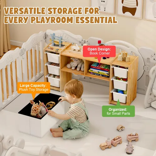 Miniatura 4 de MallBest Estantería Montessori para Niños - 100% Madera de Pino Maciza con 6 Cajones Plásticos Extraíbles, Organizador de Almacenamiento de Juguetes