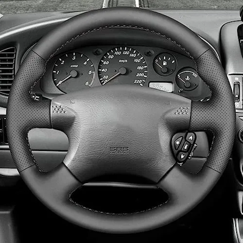 Funda de cuero negro para volante de coche para Nissan Almera (N16) X-Trail (T30) Terrano 2 Cubierta de volante de coche cosida a mano