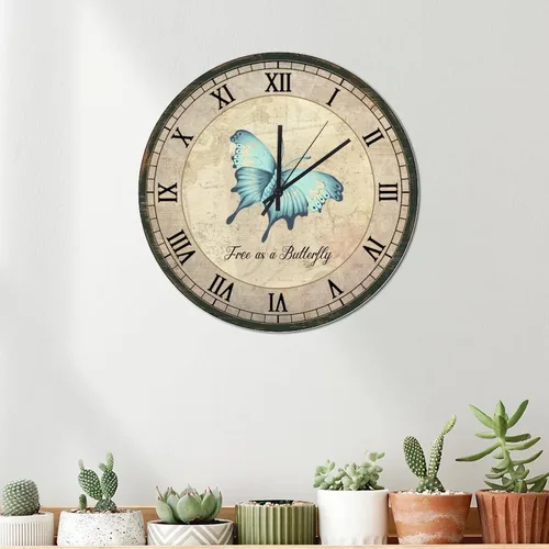 Miniatura 3 de Free As A Butterfly - Reloj de pared de madera con pósteres de mariposa, relojes de pared redondos de madera, funciona con pilas, silencioso de 15