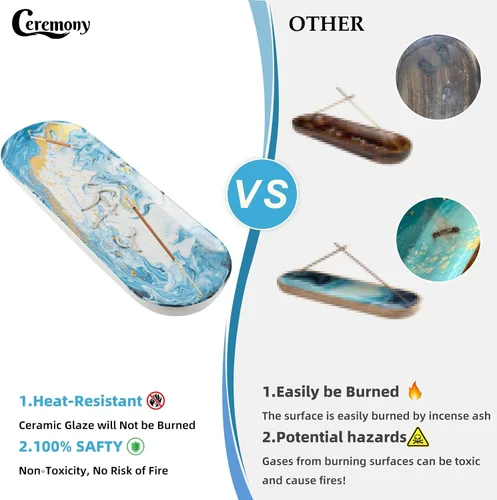 Miniatura 2 de CEREMONY Soporte de incienso para palos, quemador de incienso de cerámica con 60 varillas de incienso para salvia Palo Santo, soporte resistente al