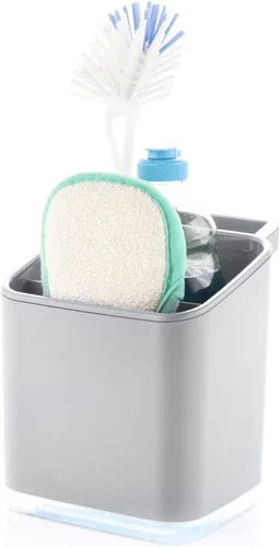Miniatura 2 de Minky Homecare Organizador de esponja para fregadero con bandeja extraíble, riel para paños y boquilla de drenaje, organizador de huellas pequeñas