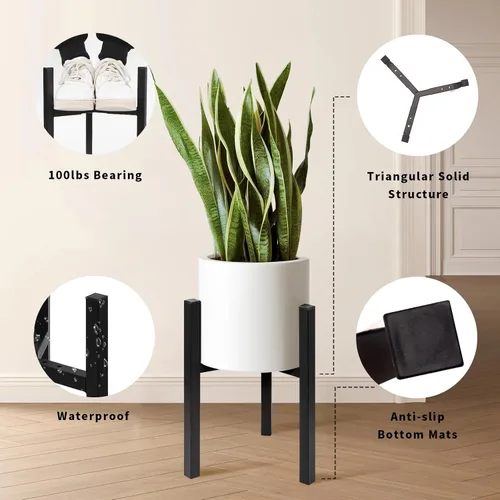 Miniatura 5 de Soporte ajustable para plantas de interior, soportes de metal negro para exteriores, soporte moderno de mediados de siglo, apto para macetas grandes