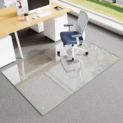 Miniatura 27 de Koonmi Tapete de cristal para silla de alfombra, 36 x 48 pulgadas, tapete de vidrio templado para silla de oficina, tapetes de vidrio con bordes