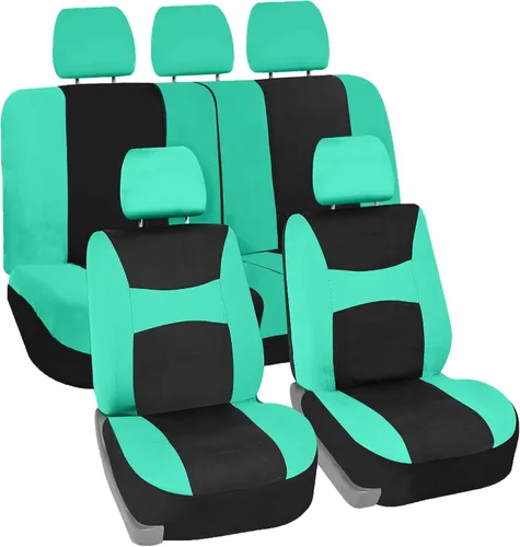 Miniatura 19 de TLH Light & Breezy - Juego completo de fundas de asiento de tela plana, compatible con la bolsa de aire de seguridad, con cubierta de volante, Rojo