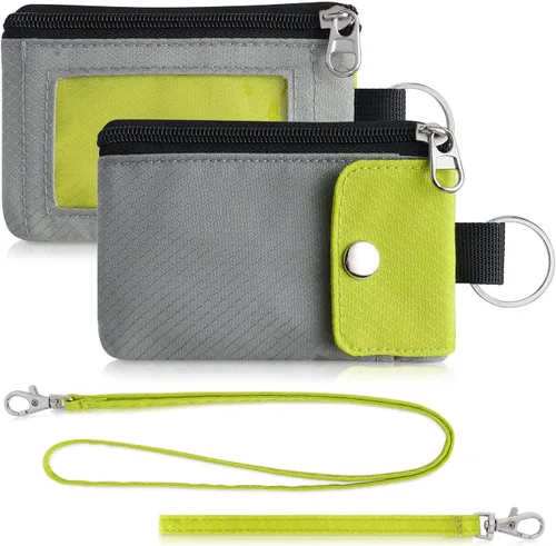 Miniatura 16 de Artpaxy Cartera minimalista para hombres y mujeres, llavero con bloqueo RFID, con cremallera, pequeña cartera con ventana de identificación, 2