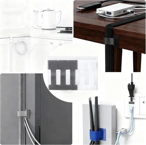 Miniatura 6 de Sujetacables de gancho y bucle, organización de cables debajo del escritorio, nuevo tipo ajustable de gancho estable, artículos esenciales