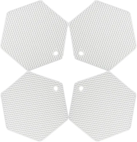 Miniatura 13 de Paquete de 4 salvamanteles de silicona, tapete de secado de platos de diferentes tamaños, soporte para ollas y sartenes, almohadillas calientes