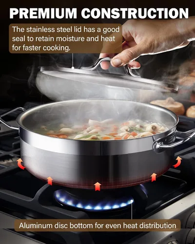 Miniatura 4 de Cooks Standard - Sartén profunda con tapa para saltear, de 4 cuartos de galón, profesional de acero inoxidable, sartén multiusos del chef