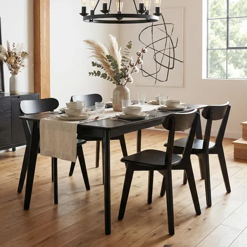 Miniatura 7 de HNY Farmhouse Solid Wood Dining Chairs Set of 2, Mid Century Modern Armless Kitchen & Dining Room Chairs with Curved Back, 300 LBS Capacity, Black