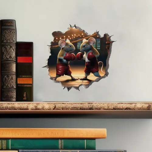 Miniatura 2 de Pegatina de pared 3D con agujero de ratón de boxeo con agujero de ratón