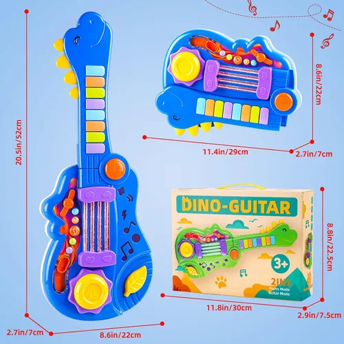 Miniatura 6 de Guitarra de dinosaurio para niños, instrumentos musicales 2 en 1, para regalos de niños y niñas de 3, 4 y 5 años, guitarra eléctrica para niños