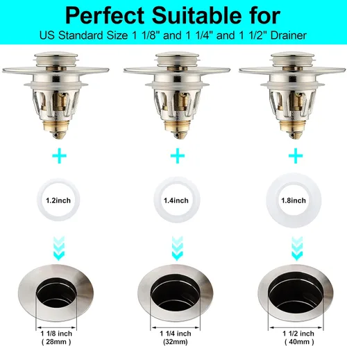 Miniatura 3 de Tapón Universal para Lavabo de Baño - Filtro de Drenaje de Lavabo con Rebote, Tapón de Drenaje Emergente de Níquel Cepillado, Tapón de Fregadero