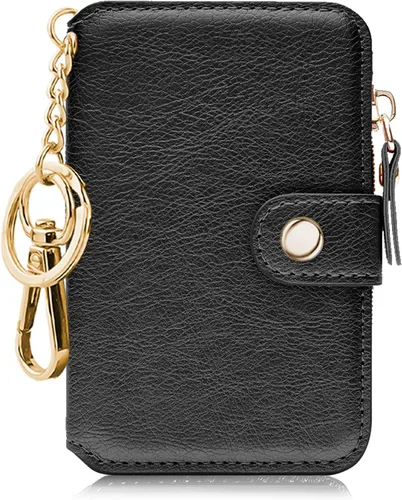 Miniatura 62 de Cartera con llavero, tarjetero con bloqueo RFID de piel, funda para tarjetas de crédito con cremallera para mujer
