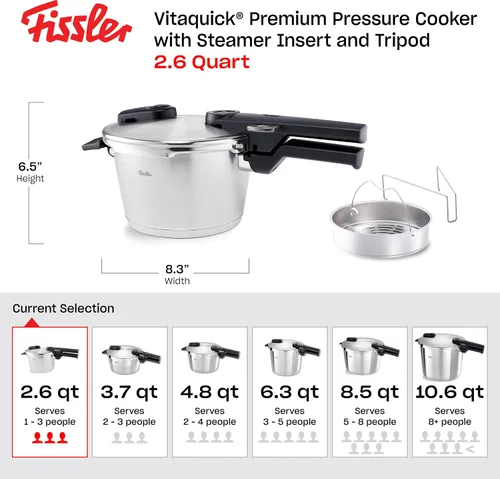 Miniatura 2 de Fissler Vitaquick - Olla a presión premium, 2.6 cuartos de galón con inserto de vapor y trípode