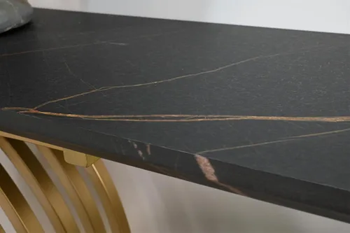 Miniatura 6 de Mesa consola de 43.3 pulgadas con patas de metal entrelazadas doradas, mesa de entrada decorativa negra y dorada, 43.31 x 11.69 x 31.5 pulgadas