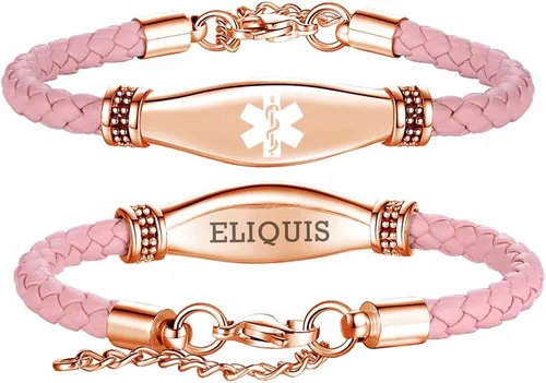 Miniatura 71 de LinnaLove Pulseras de alerta médica para mujeres, hermosas pulseras de cuero femenino para identificación médica con grabado gratuito