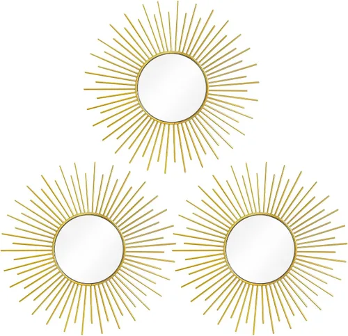 Miniatura 30 de Paquete de 3 espejos metálicos para pared, con diseño de rayos de sol, para decoración del hogar, arte decorativo para colgar en la pared para sala